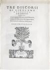 RUSCELLI, GIROLAMO. Tre Discorsi di Girolamo Ruscelli à M. Lodovico Dolce.  1553.  In 19th-century painted vellum binding.